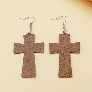 Cross Earrings Faux Leather NEW